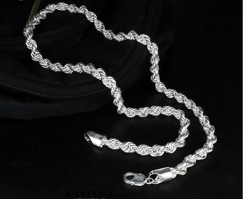 Sterling silver heavy rope silver Design man`s neck chain