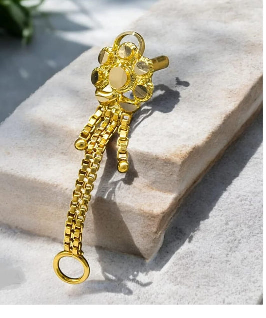 18k Real Gold Cultural Design Chain Style Woman Nose Pin Push Pin