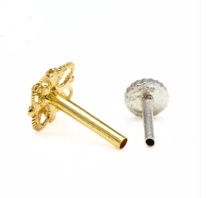 18K Real Gold Floral Square Nose pin Nose ring Push pin