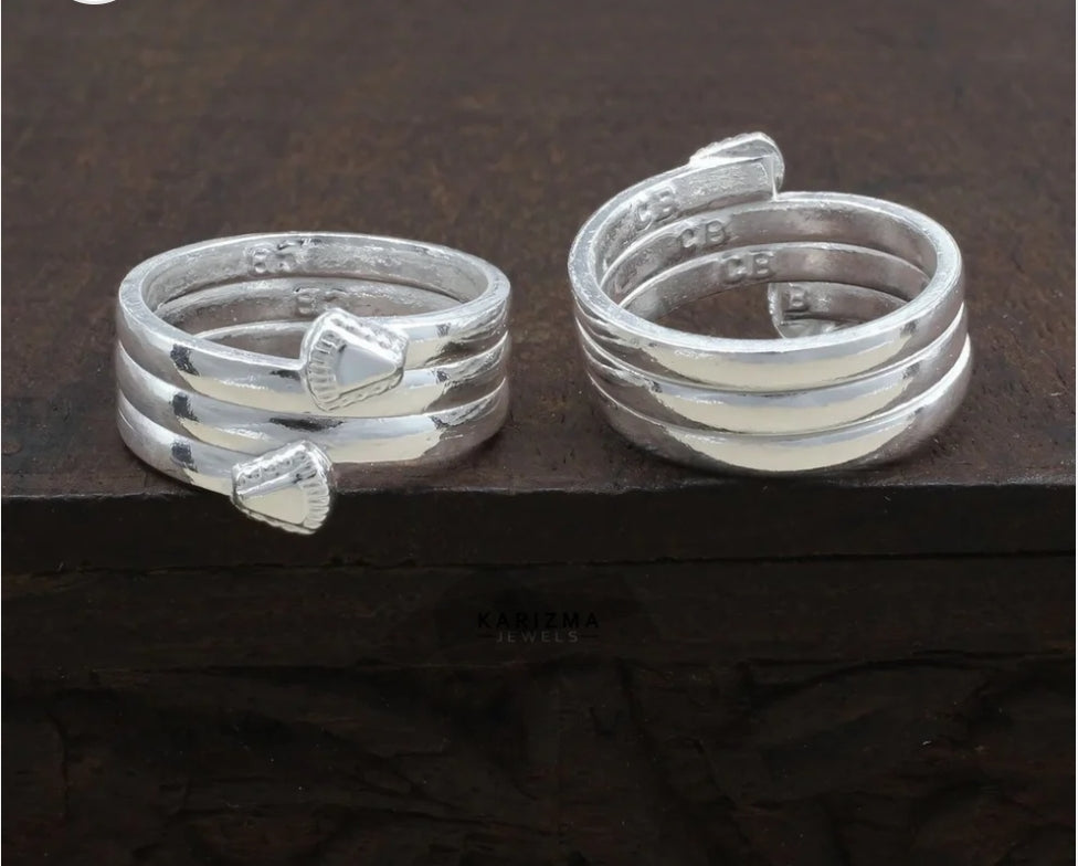 Real Sterling Silver Indian women Hand Made Daily Wear Foot Toe Rings-pair