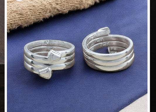 Real Sterling Silver Indian women Hand Made Daily Wear Foot Toe Rings-pair