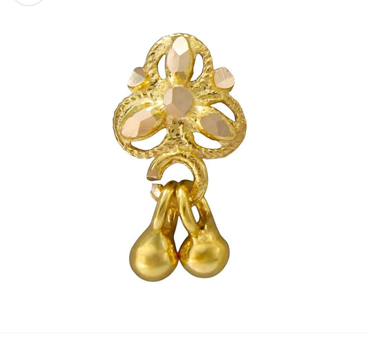 18k Real Gold Handmade Dangle Nosepin  nose ring push pin